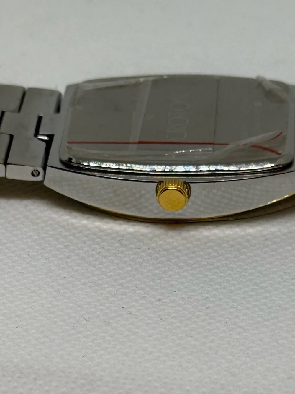 Croton Two-Tone Gold and Silver Rectangular Mother-of-Pearl CZ Diamonds Watch